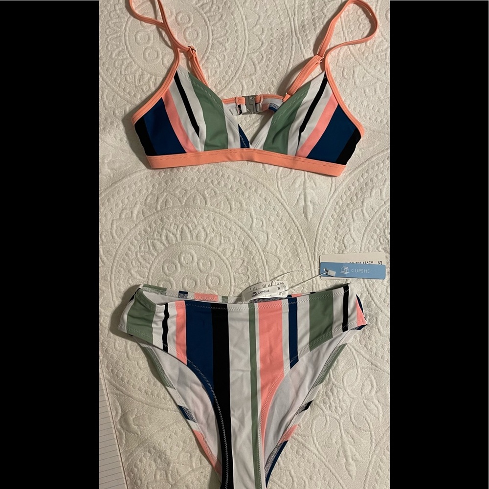 Striped multi colored Bikini. XS NWT